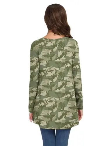 AWULIFFAN Women's Fall Long Sleeve V-Neck T-Shirt Sleepwear Tunic Tops Blouse Shirts - 9