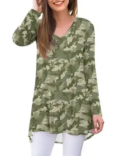 AWULIFFAN Women's Fall Long Sleeve V-Neck T-Shirt Sleepwear Tunic Tops Blouse Shirts - 1