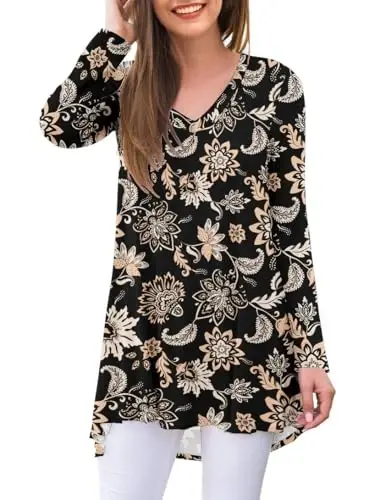 AWULIFFAN Women's Fall Long Sleeve V-Neck T-Shirt Sleepwear Tunic Tops Blouse Shirts - 7