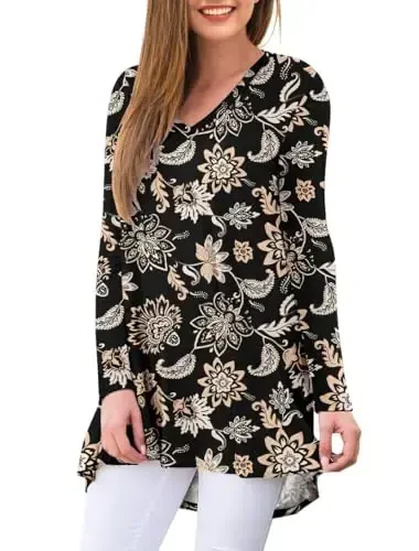 AWULIFFAN Women's Fall Long Sleeve V-Neck T-Shirt Sleepwear Tunic Tops Blouse Shirts - 2