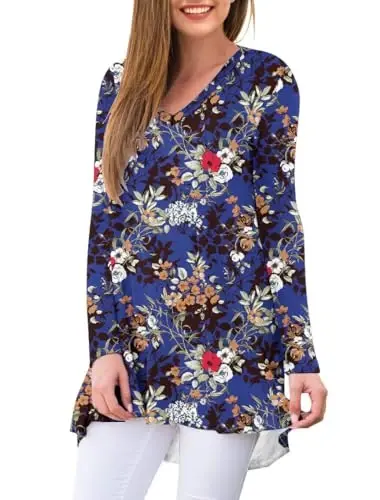 AWULIFFAN Women's Fall Long Sleeve V-Neck T-Shirt Sleepwear Tunic Tops Blouse Shirts - 8