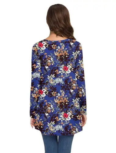 AWULIFFAN Women's Fall Long Sleeve V-Neck T-Shirt Sleepwear Tunic Tops Blouse Shirts - 9
