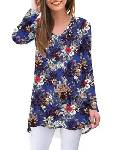 AWULIFFAN Women's Fall Long Sleeve V-Neck T-Shirt Sleepwear Tunic Tops Blouse Shirts - MODAZONE