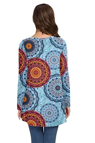AWULIFFAN Women's Fall Long Sleeve V-Neck T-Shirt Sleepwear Tunic Tops Blouse Shirts - 9