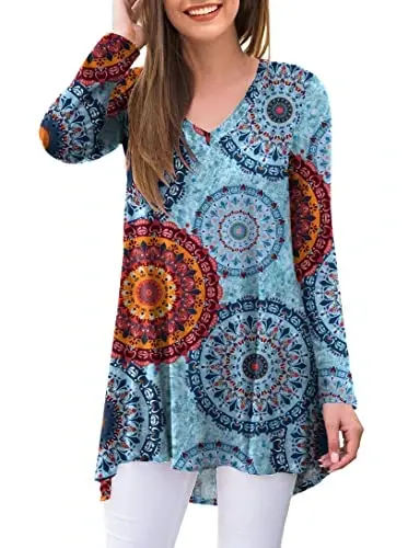 AWULIFFAN Women's Fall Long Sleeve V-Neck T-Shirt Sleepwear Tunic Tops Blouse Shirts 