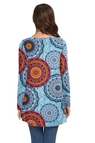 AWULIFFAN Women's Fall Long Sleeve V-Neck T-Shirt Sleepwear Tunic Tops Blouse Shirts - 3