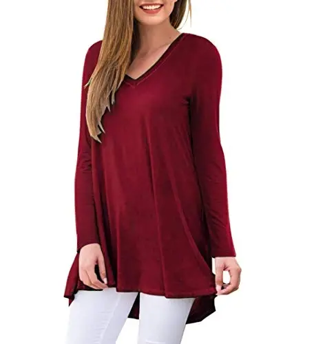 AWULIFFAN Women's Fall Long Sleeve V-Neck T-Shirt Sleepwear Tunic Tops Blouse Shirts - 2