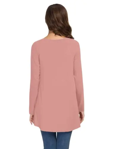 AWULIFFAN Women's Fall Long Sleeve V-Neck T-Shirt Sleepwear Tunic Tops Blouse Shirts - 4