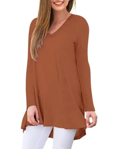 AWULIFFAN Women's Fall Long Sleeve V-Neck T-Shirt Sleepwear Tunic Tops Blouse Shirts - 2