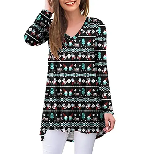AWULIFFAN Women's Fall Long Sleeve V-Neck T-Shirt Sleepwear Tunic Tops Blouse Shirts 