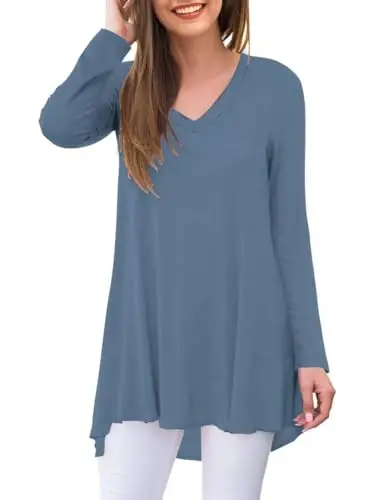 AWULIFFAN Women's Fall Long Sleeve V-Neck T-Shirt Sleepwear Tunic Tops Blouse Shirts - AWULIFFAN