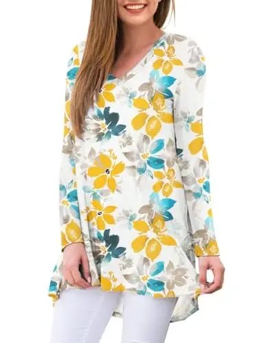 AWULIFFAN Women's Fall Long Sleeve V-Neck T-Shirt Sleepwear Tunic Tops Blouse Shirts - AWULIFFAN (1)