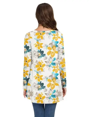 AWULIFFAN Women's Fall Long Sleeve V-Neck T-Shirt Sleepwear Tunic Tops Blouse Shirts - 4