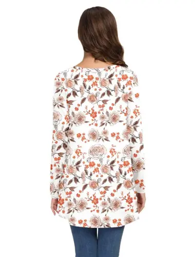 AWULIFFAN Women's Fall Long Sleeve V-Neck T-Shirt Sleepwear Tunic Tops Blouse Shirts - 4