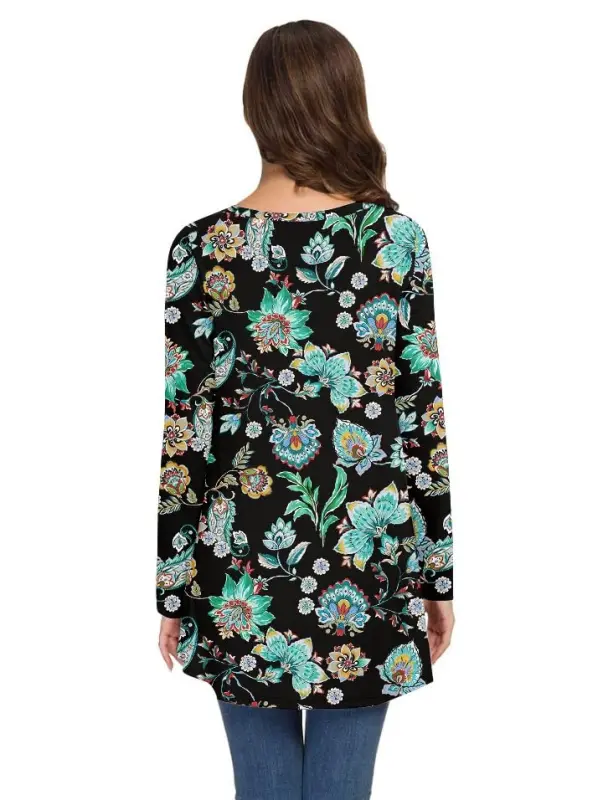 AWULIFFAN Women's Fall Long Sleeve V-Neck T-Shirt Sleepwear Tunic Tops Blouse Shirts - 4