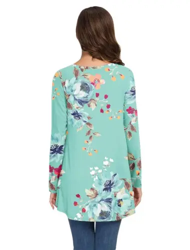AWULIFFAN Women's Fall Long Sleeve V-Neck T-Shirt Sleepwear Tunic Tops Blouse Shirts - 4