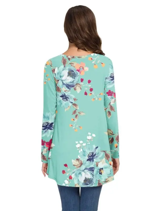 AWULIFFAN Women's Fall Long Sleeve V-Neck T-Shirt Sleepwear Tunic Tops Blouse Shirts - 4