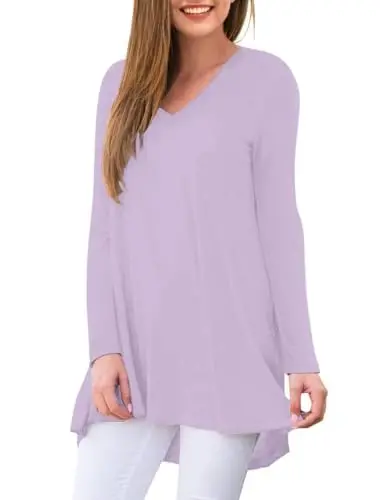 AWULIFFAN Women's Fall Long Sleeve V-Neck T-Shirt Sleepwear Tunic Tops Blouse Shirts - AWULIFFAN (1)