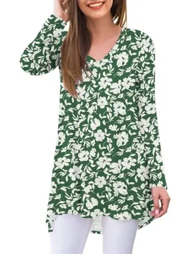 AWULIFFAN Women's Fall Long Sleeve V-Neck T-Shirt Sleepwear Tunic Tops Blouse Shirts - AWULIFFAN