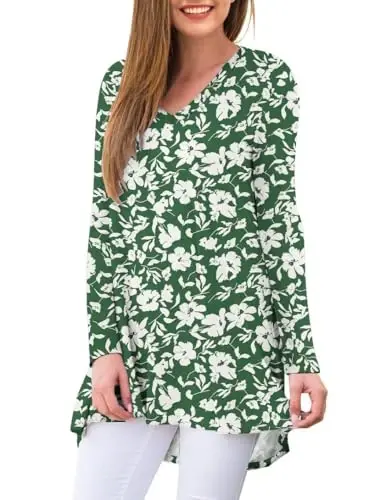 AWULIFFAN Women's Fall Long Sleeve V-Neck T-Shirt Sleepwear Tunic Tops Blouse Shirts - AWULIFFAN (1)