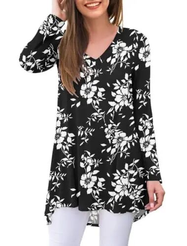 AWULIFFAN Women's Fall Long Sleeve V-Neck T-Shirt Sleepwear Tunic Tops Blouse Shirts - AWULIFFAN