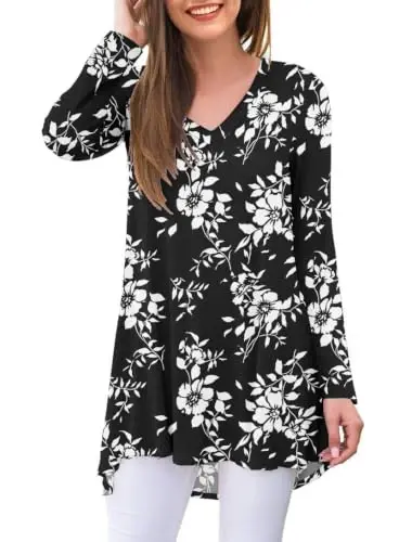 AWULIFFAN Women's Fall Long Sleeve V-Neck T-Shirt Sleepwear Tunic Tops Blouse Shirts - 1