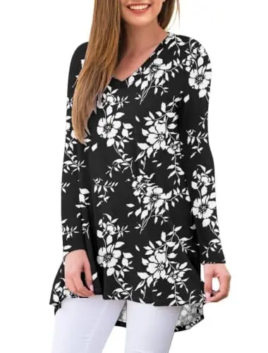 AWULIFFAN Women's Fall Long Sleeve V-Neck T-Shirt Sleepwear Tunic Tops Blouse Shirts - AWULIFFAN (1)