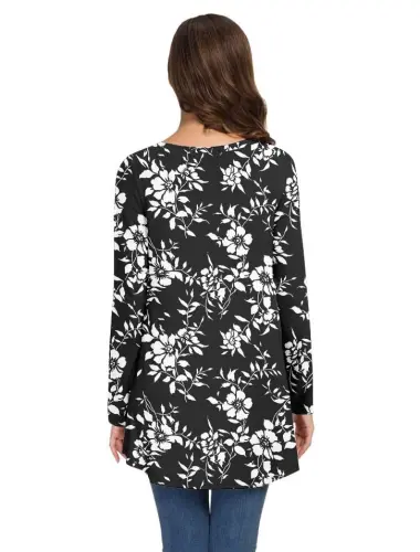 AWULIFFAN Women's Fall Long Sleeve V-Neck T-Shirt Sleepwear Tunic Tops Blouse Shirts - 4