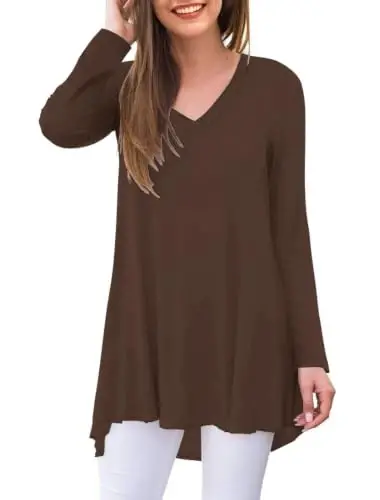AWULIFFAN Women's Fall Long Sleeve V-Neck T-Shirt Sleepwear Tunic Tops Blouse Shirts - 1
