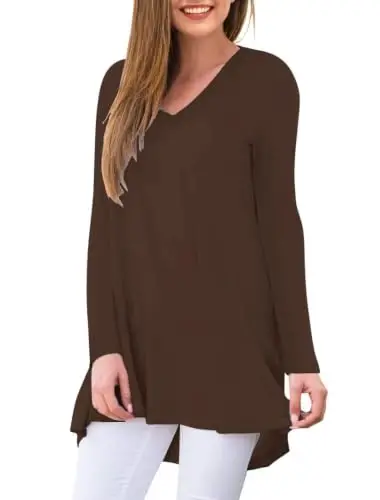 AWULIFFAN Women's Fall Long Sleeve V-Neck T-Shirt Sleepwear Tunic Tops Blouse Shirts - AWULIFFAN (1)