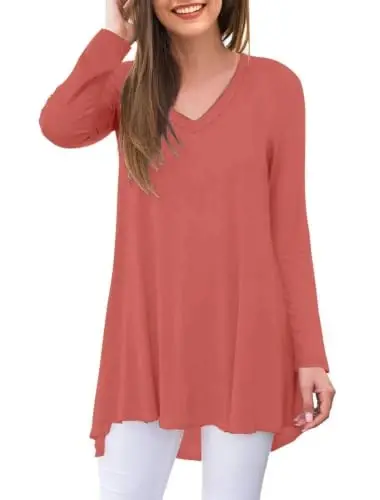 AWULIFFAN Women's Fall Long Sleeve V-Neck T-Shirt Sleepwear Tunic Tops Blouse Shirts - 1