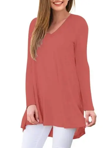 AWULIFFAN Women's Fall Long Sleeve V-Neck T-Shirt Sleepwear Tunic Tops Blouse Shirts - AWULIFFAN (1)