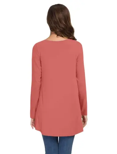AWULIFFAN Women's Fall Long Sleeve V-Neck T-Shirt Sleepwear Tunic Tops Blouse Shirts - 4