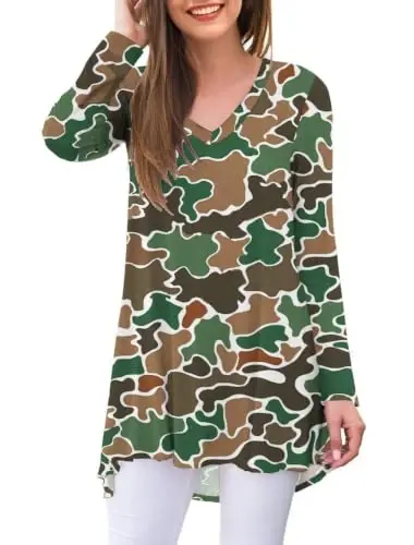 AWULIFFAN Women's Fall Long Sleeve V-Neck T-Shirt Sleepwear Tunic Tops Blouse Shirts - 1