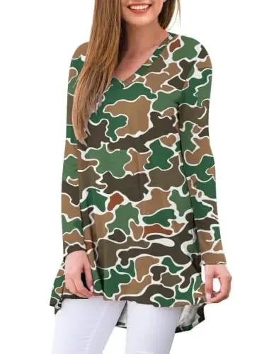 AWULIFFAN Women's Fall Long Sleeve V-Neck T-Shirt Sleepwear Tunic Tops Blouse Shirts - AWULIFFAN (1)
