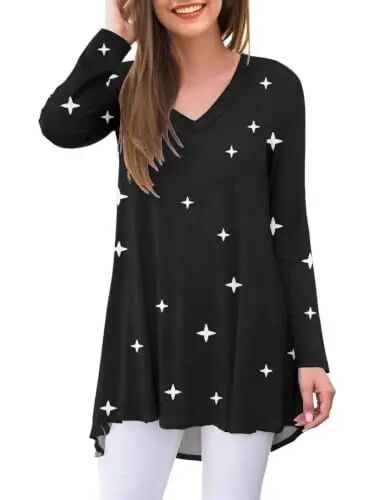 AWULIFFAN Women's Fall Long Sleeve V-Neck T-Shirt Sleepwear Tunic Tops Blouse Shirts - AWULIFFAN