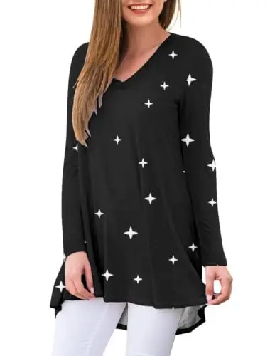 AWULIFFAN Women's Fall Long Sleeve V-Neck T-Shirt Sleepwear Tunic Tops Blouse Shirts - AWULIFFAN (1)