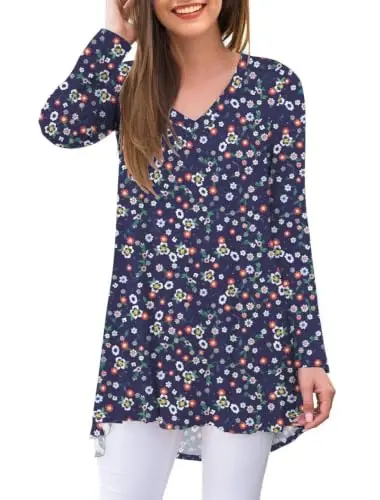 AWULIFFAN Women's Fall Long Sleeve V-Neck T-Shirt Sleepwear Tunic Tops Blouse Shirts - 1