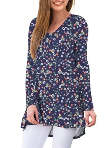 AWULIFFAN Women's Fall Long Sleeve V-Neck T-Shirt Sleepwear Tunic Tops Blouse Shirts - 2
