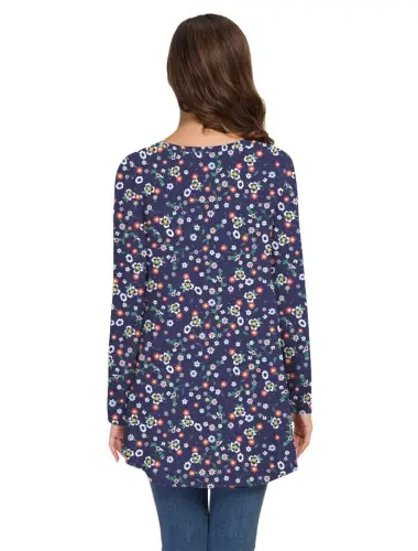 AWULIFFAN Women's Fall Long Sleeve V-Neck T-Shirt Sleepwear Tunic Tops Blouse Shirts - 4