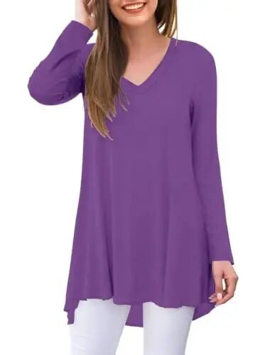 AWULIFFAN Women's Fall Long Sleeve V-Neck T-Shirt Sleepwear Tunic Tops Blouse Shirts - AWULIFFAN