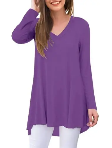 AWULIFFAN Women's Fall Long Sleeve V-Neck T-Shirt Sleepwear Tunic Tops Blouse Shirts - 1