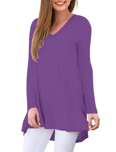 AWULIFFAN Women's Fall Long Sleeve V-Neck T-Shirt Sleepwear Tunic Tops Blouse Shirts - AWULIFFAN (1)