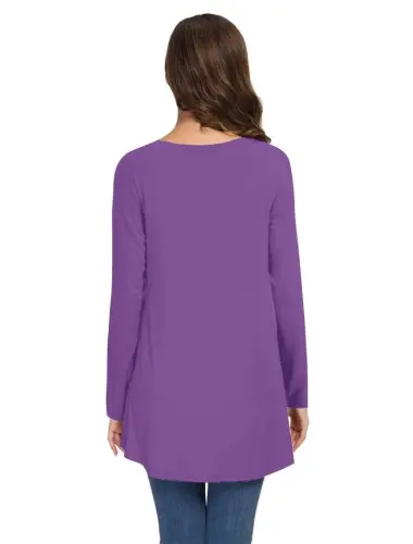 AWULIFFAN Women's Fall Long Sleeve V-Neck T-Shirt Sleepwear Tunic Tops Blouse Shirts - 4