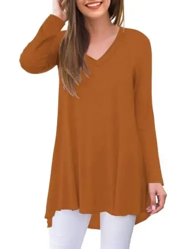 AWULIFFAN Women's Fall Long Sleeve V-Neck T-Shirt Sleepwear Tunic Tops Blouse Shirts - 1