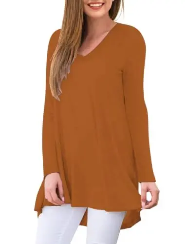 AWULIFFAN Women's Fall Long Sleeve V-Neck T-Shirt Sleepwear Tunic Tops Blouse Shirts - AWULIFFAN (1)