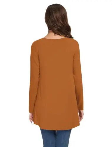 AWULIFFAN Women's Fall Long Sleeve V-Neck T-Shirt Sleepwear Tunic Tops Blouse Shirts - 4