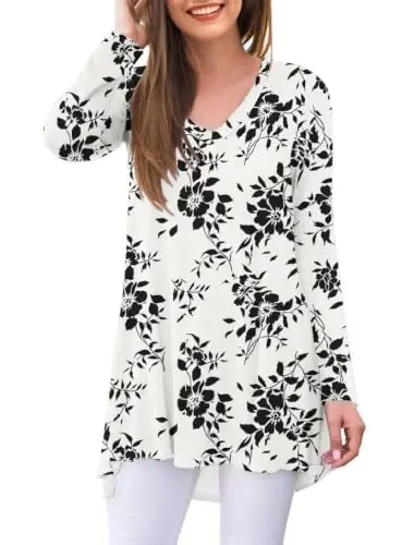 AWULIFFAN Women's Fall Long Sleeve V-Neck T-Shirt Sleepwear Tunic Tops Blouse Shirts - 1