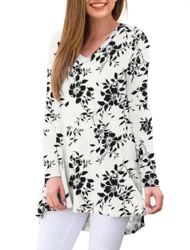 AWULIFFAN Women's Fall Long Sleeve V-Neck T-Shirt Sleepwear Tunic Tops Blouse Shirts - AWULIFFAN (1)