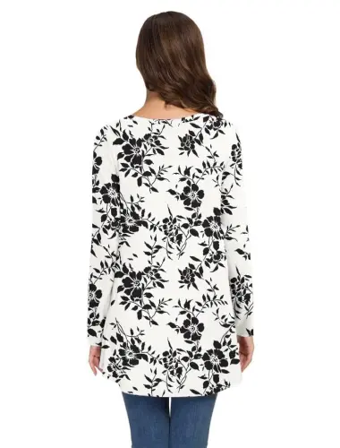 AWULIFFAN Women's Fall Long Sleeve V-Neck T-Shirt Sleepwear Tunic Tops Blouse Shirts - 4